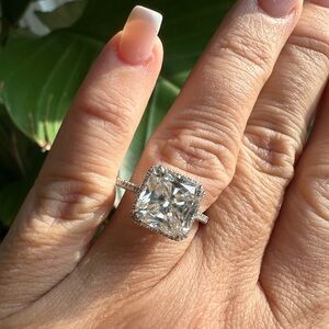 White gold with genuine diamond mounting 10x10mm moissanite custom made size 6